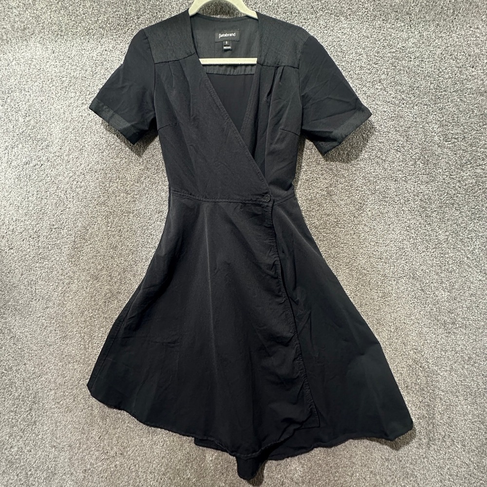 Betabrand Button Wrap Dress Small Short Sleeve V Neck Career LBD Academia Office